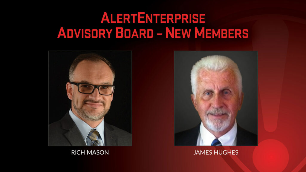 A graphic introducing Rich Mason and James Hughes as new Alert Enterprise Advisory Board members.