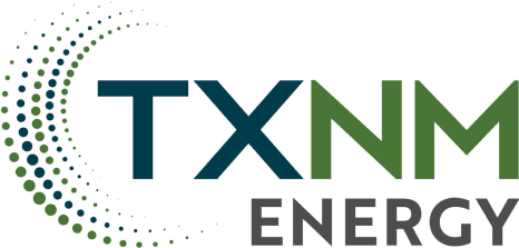 Logo of TXNM Energy, featuring the name in bold, dark blue and green letters, with a dotted, crescent-shaped design on the left.