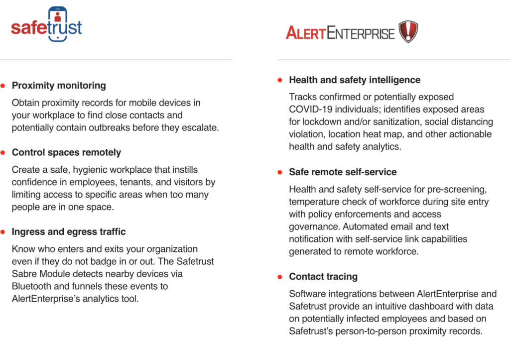 An image detailing the abilities of SafeTrust and Alert Enterprise