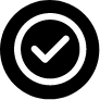 A black and white icon of a checkmark within a circle.