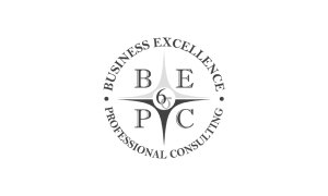 Logo with compass design, text: Business Excellence Professional Consulting around the compass, and B 6 P C inside the four compass points.