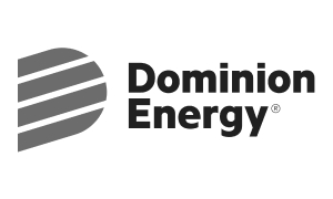 Dominion Energy logo featuring a stylized D with three horizontal stripes next to the company name.