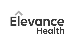 Elevance Health logo in gray text with a stylized upward arrow above the v.