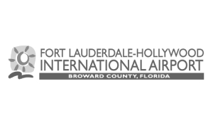 Logo of Fort Lauderdale-Hollywood International Airport in Broward County, Florida. The design includes stylized text and an abstract emblem.