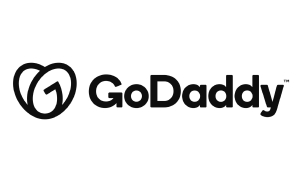 GoDaddy logo with a stylized heart icon and the brand name in bold black letters.