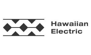 Logo of Hawaiian Electric featuring a geometric pattern of diamonds and zigzag lines alongside the companys name in bold text.