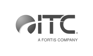 Logo of ITC, a Fortis company, featuring a stylized globe design to the left of the text.