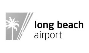 Logo of Long Beach Airport featuring a palm tree silhouette and the text long beach airport.