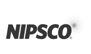 NIPSCO logo in bold black font with a starburst design replacing the letter O on a white background.