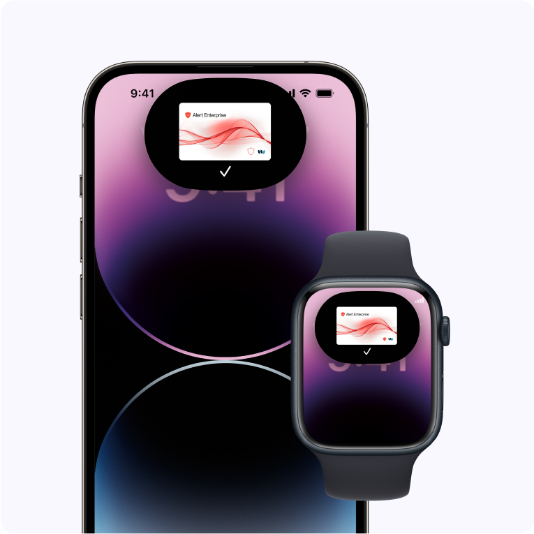 A smartphone and smartwatch display a matching alert notification with a red wave graphic on their screens.