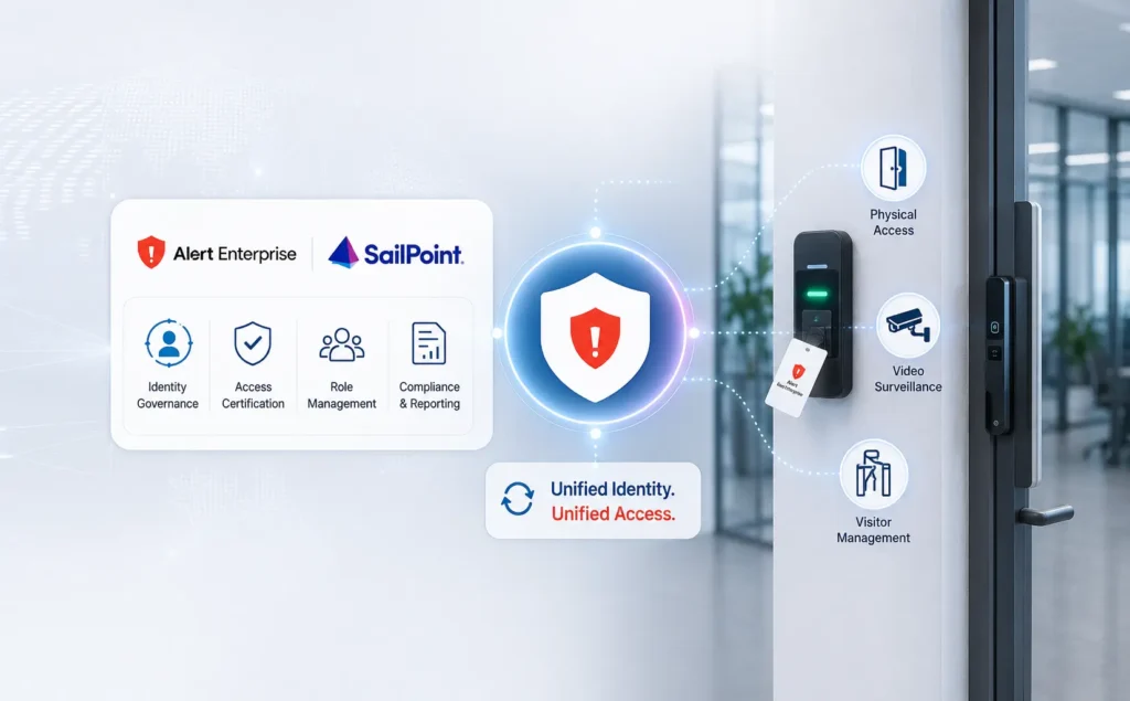 Alert Enterprise and SailPoint certified integration enabling unified identity governance with secure physical access control, access certification, compliance, and visitor management.