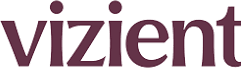 The image shows the word vizient in lowercase, stylized maroon letters on a light background.